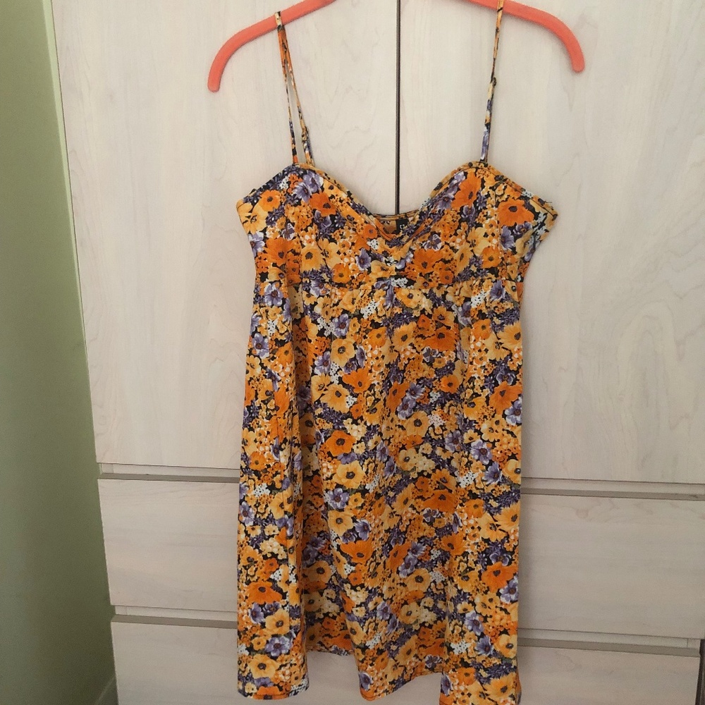 New H&M Orange Floral Spaghetti Strap Dress